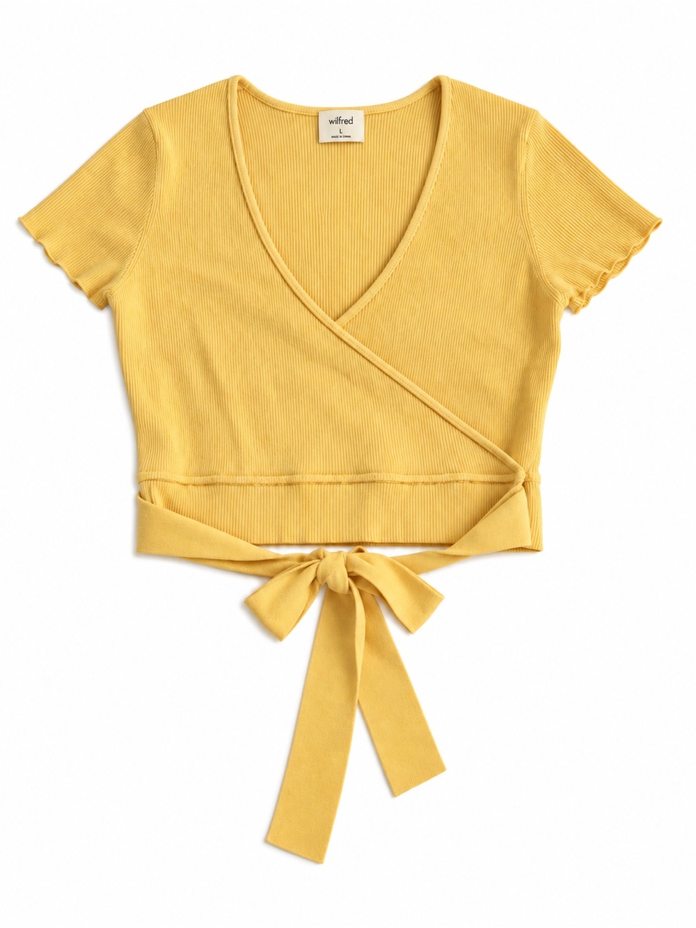 Wilfred Mustard Wrap Tie-Front Short Sleeve Crop Top